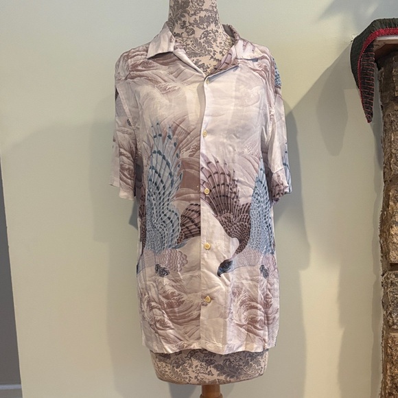 All Saints Multicolor Feather Print Button Down Collared Shirt - Picture 3 of 11